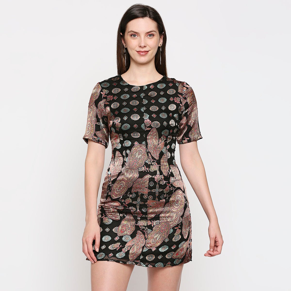 Black Abstract Printed Bodycon Dress - AaliyaIndia