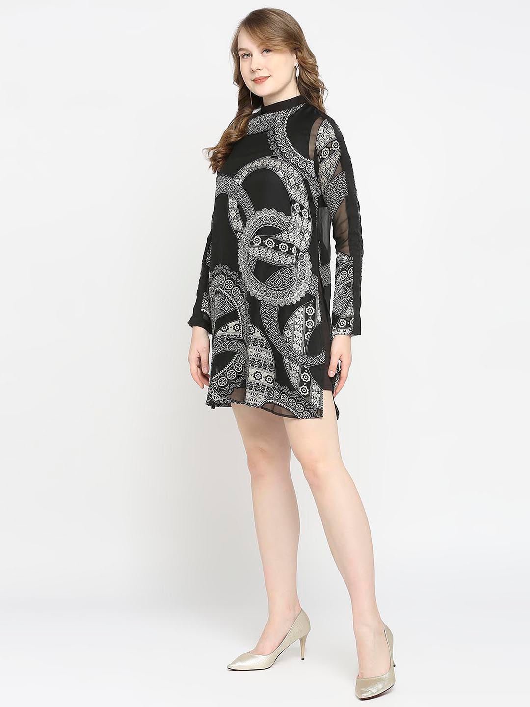 Black Abstract Printed Dress - AaliyaIndia