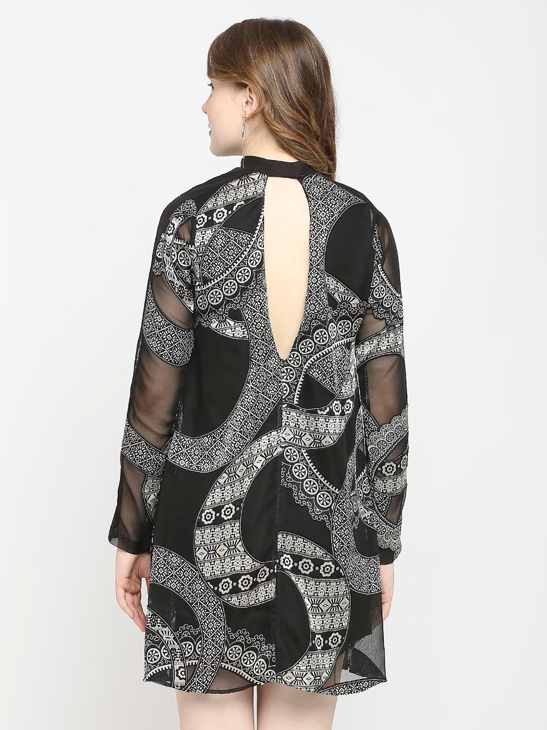 Black Abstract Printed Dress - AaliyaIndia