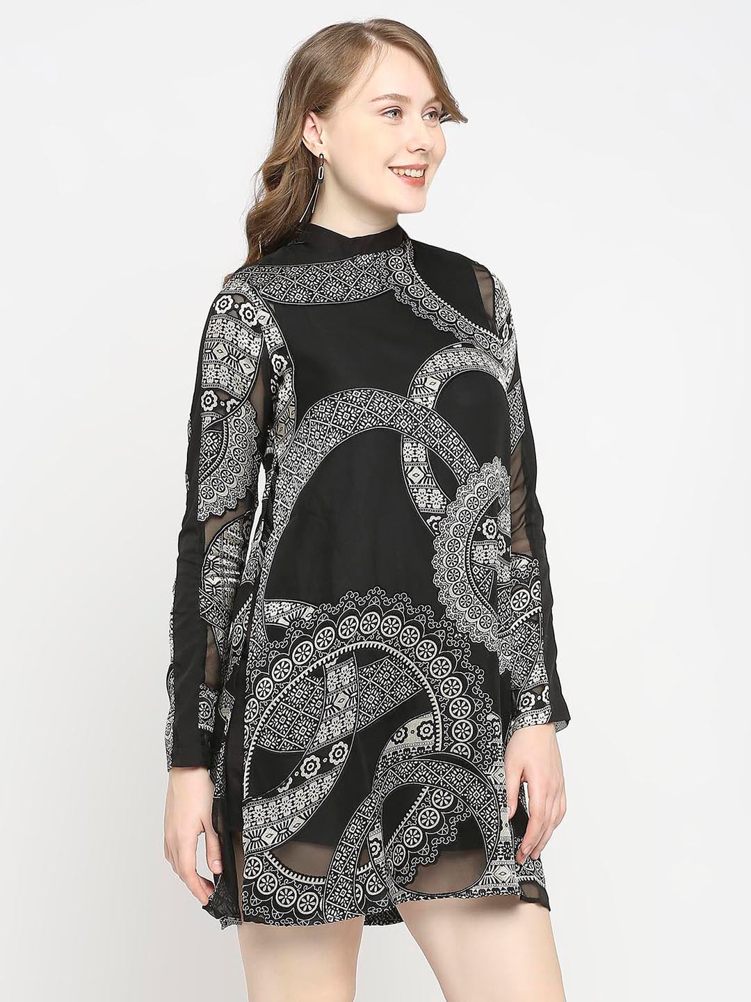 Black Abstract Printed Dress - AaliyaIndia