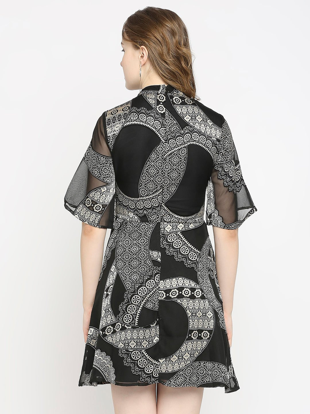 Black Abstract Printed Mini Dress - AaliyaIndia