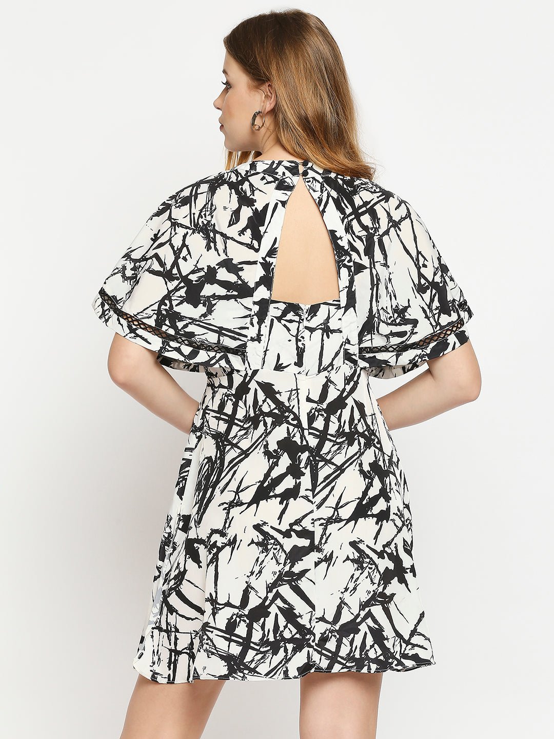 Black And White Marble Printed Dress - AaliyaIndia