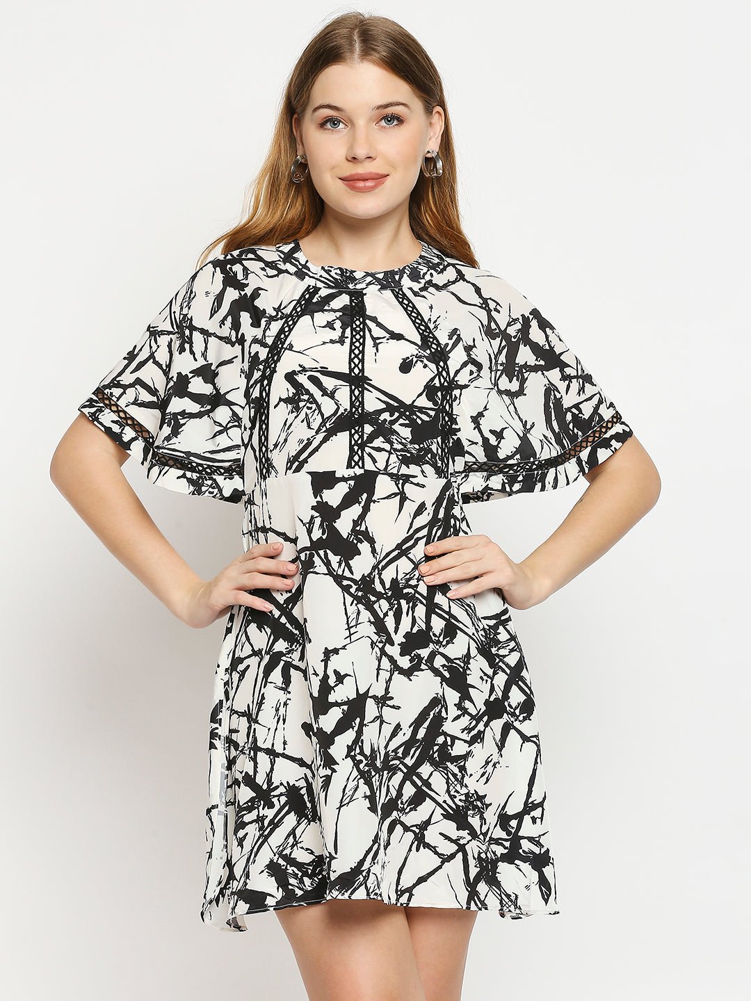 Black And White Marble Printed Dress - AaliyaIndia