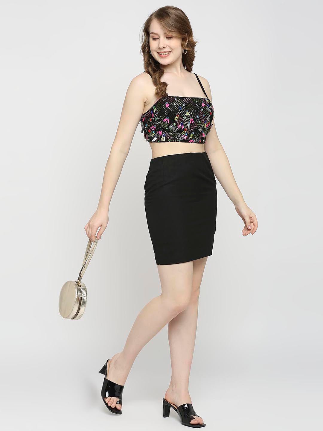 Black Bralette Top With Beads Work - AaliyaIndia