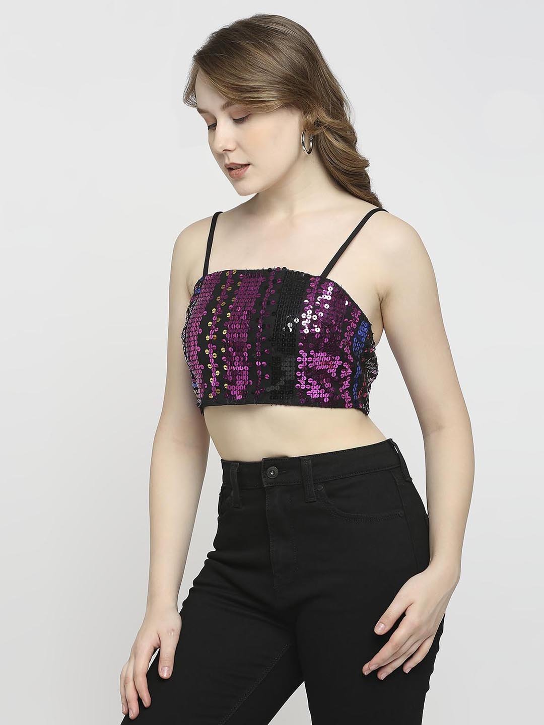 Black Bralette top With Embellished Sequin Work - AaliyaIndia