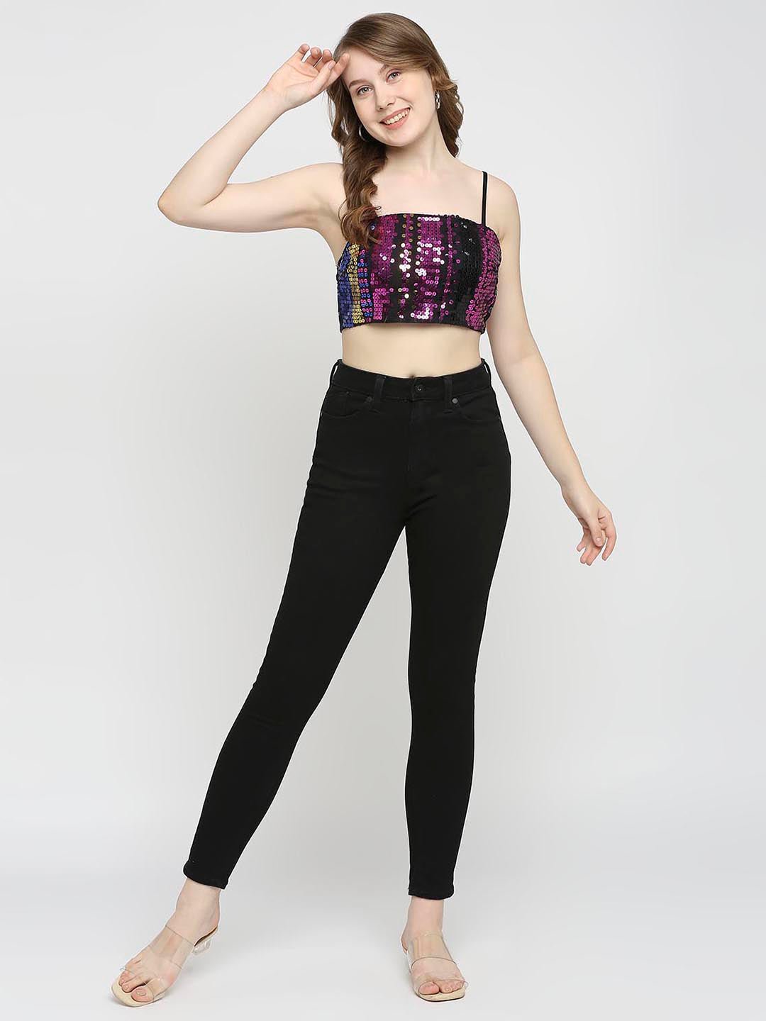 Black Bralette top With Embellished Sequin Work - AaliyaIndia