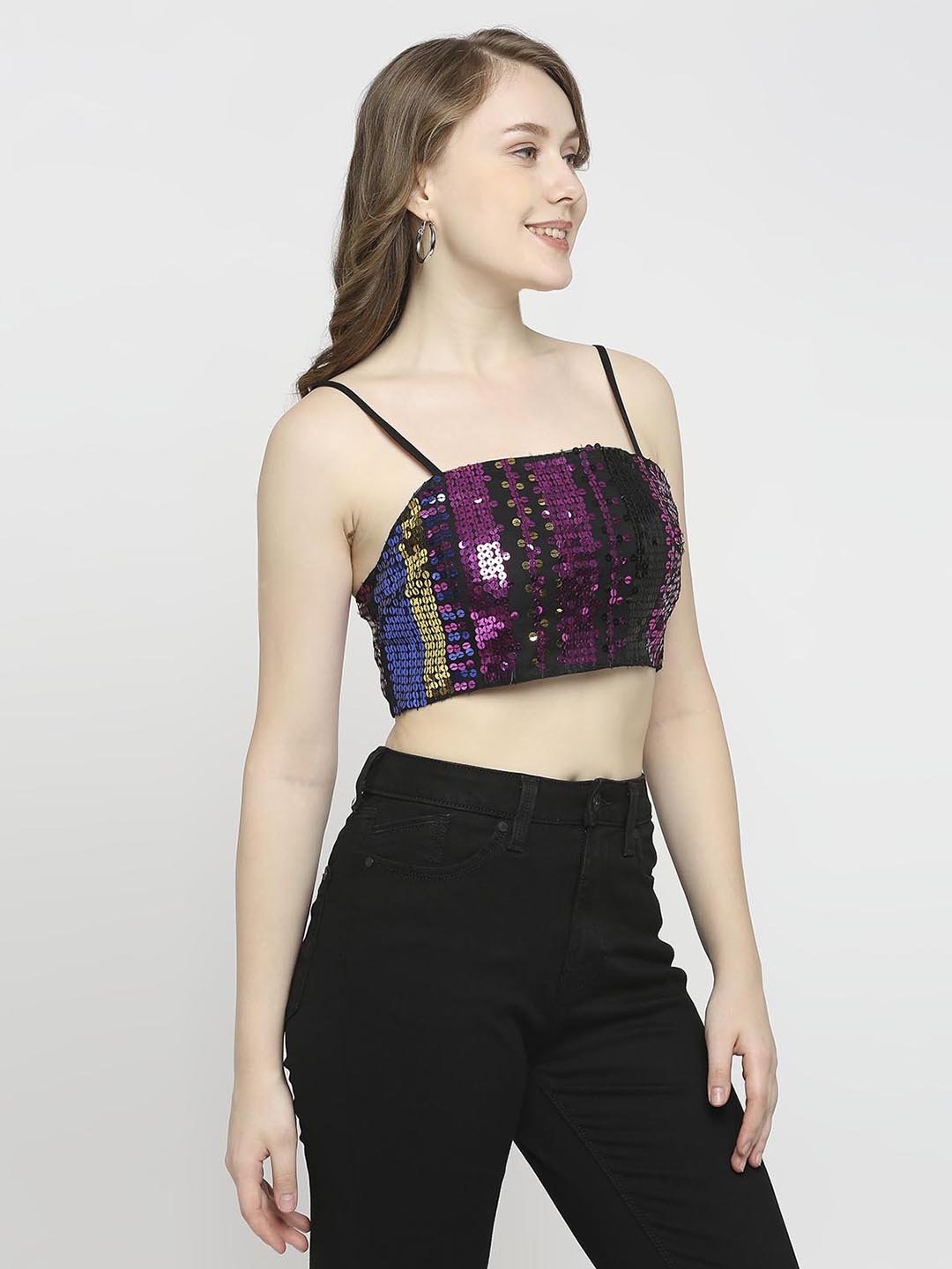 Black Bralette top With Embellished Sequin Work - AaliyaIndia