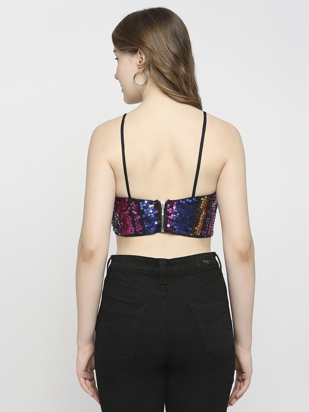 Black Bralette top With Embellished Sequin Work - AaliyaIndia