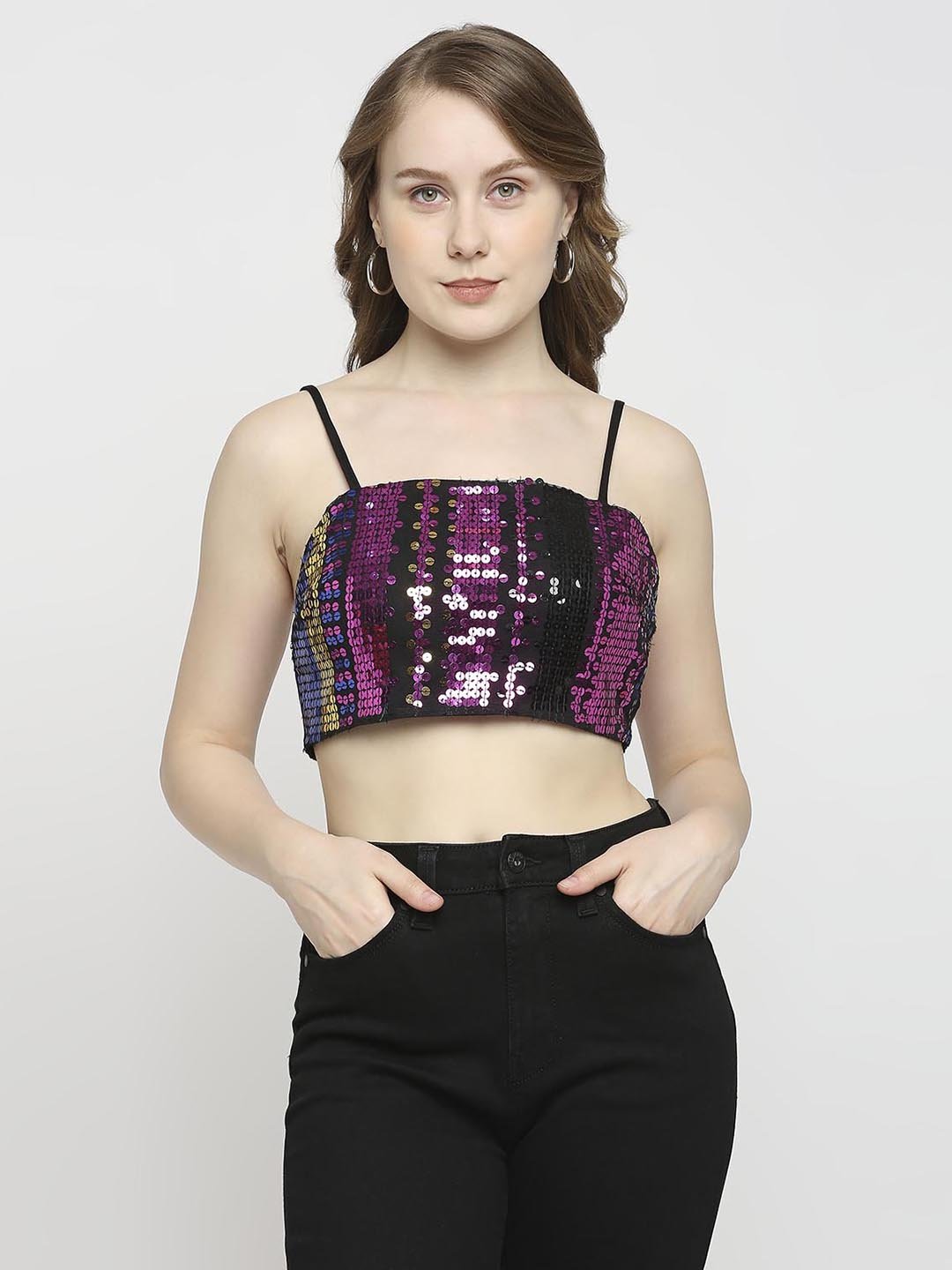 Black Bralette top With Embellished Sequin Work - AaliyaIndia