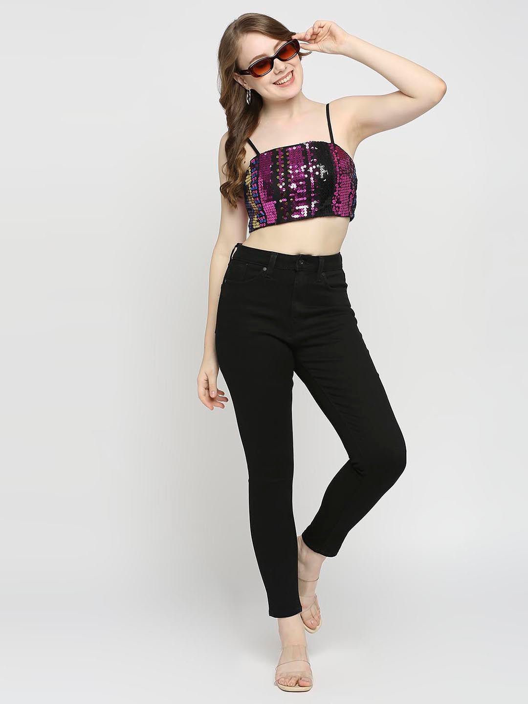 Black Bralette top With Embellished Sequin Work - AaliyaIndia