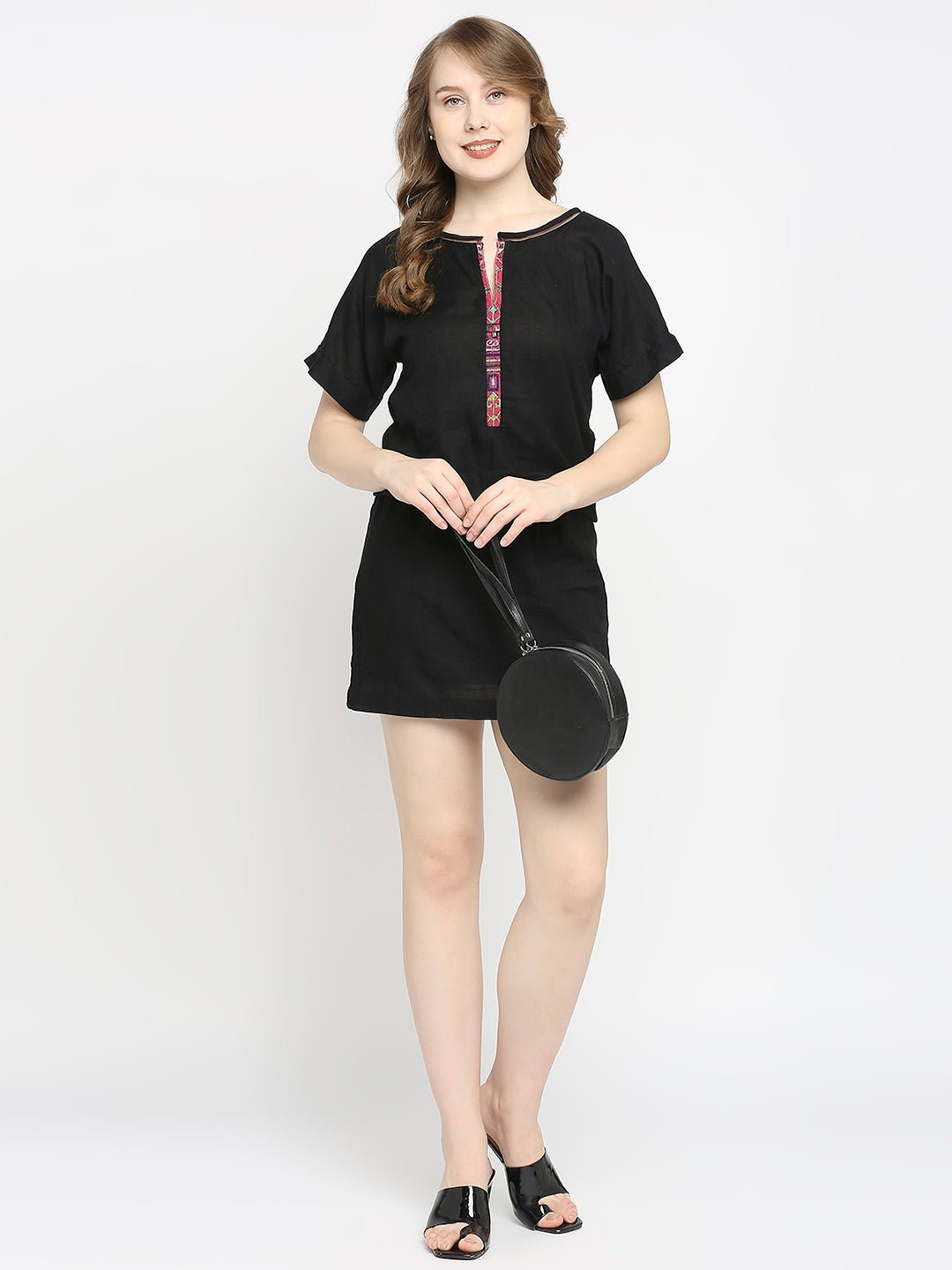 Black Cotton Mini Dress - AaliyaIndia