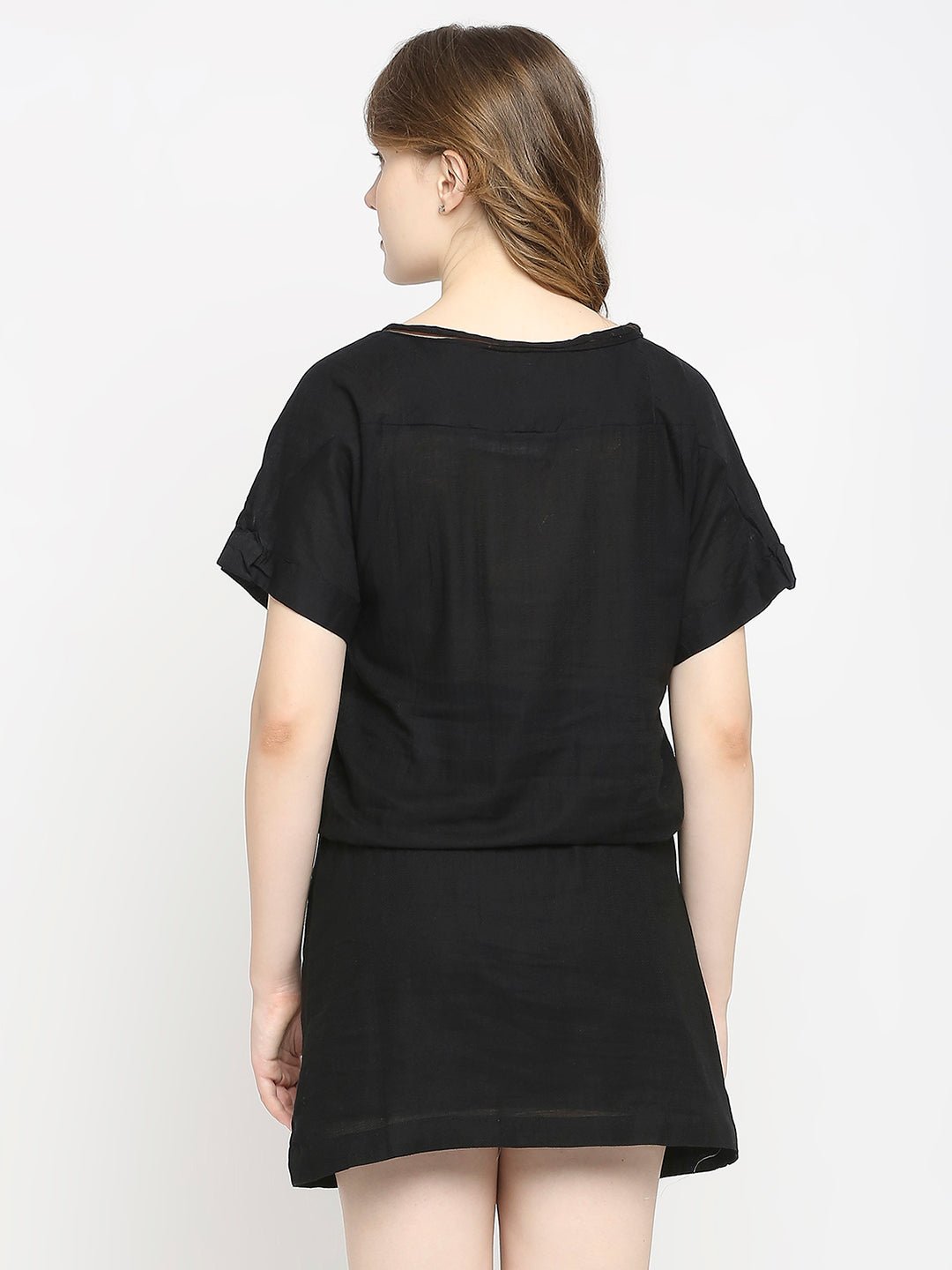 Black Cotton Mini Dress - AaliyaIndia