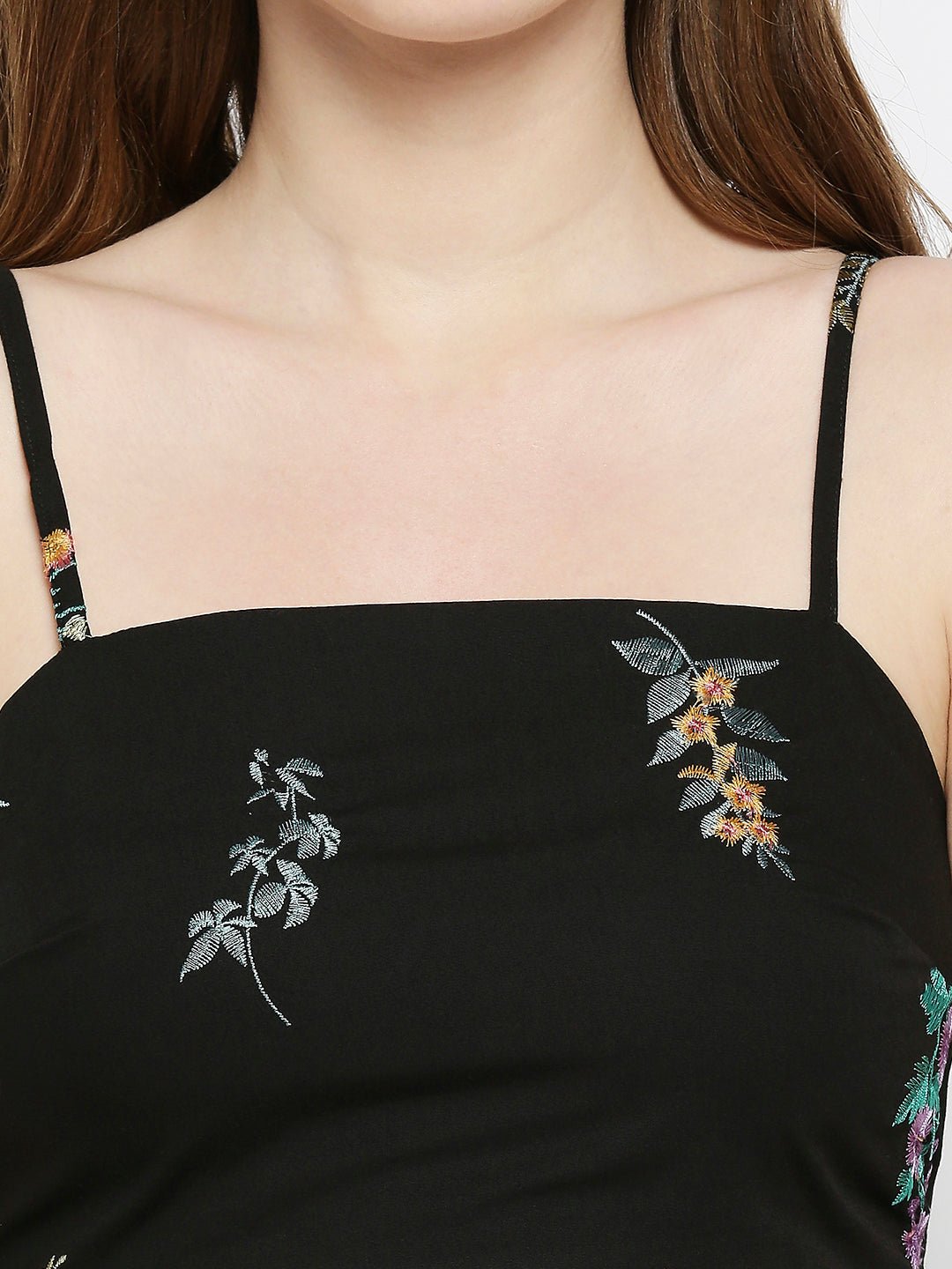 Black Floral Embroidered Bralette Top - AaliyaIndia