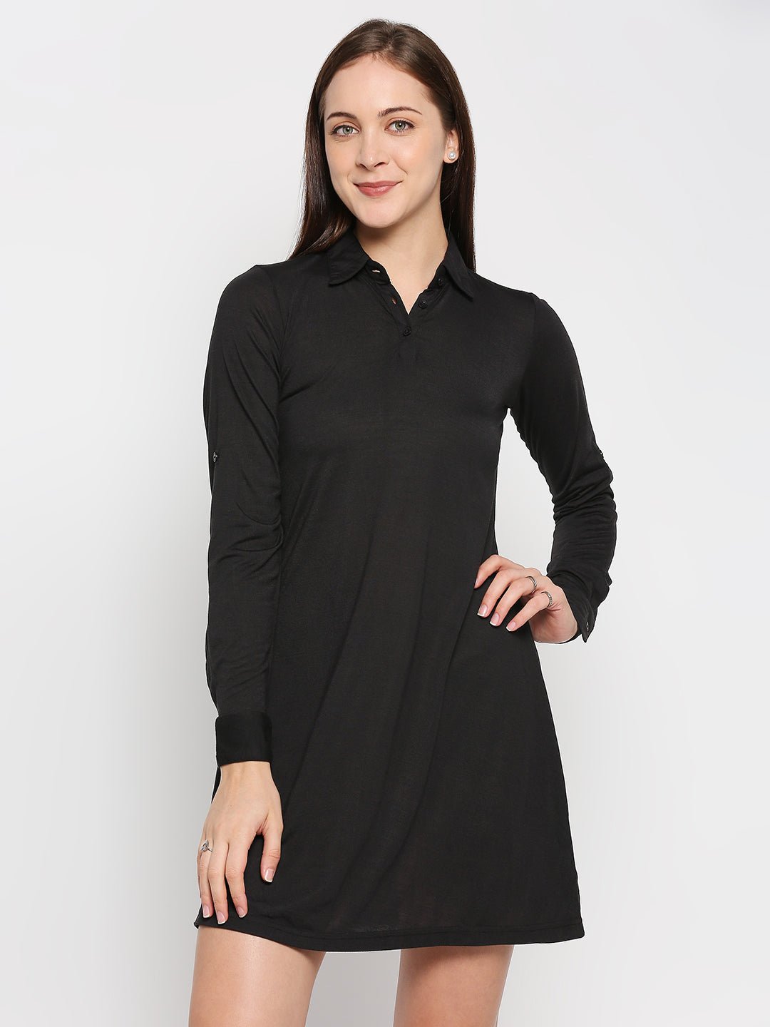 Black Full Sleeves T-Shirt Dress - AaliyaIndia