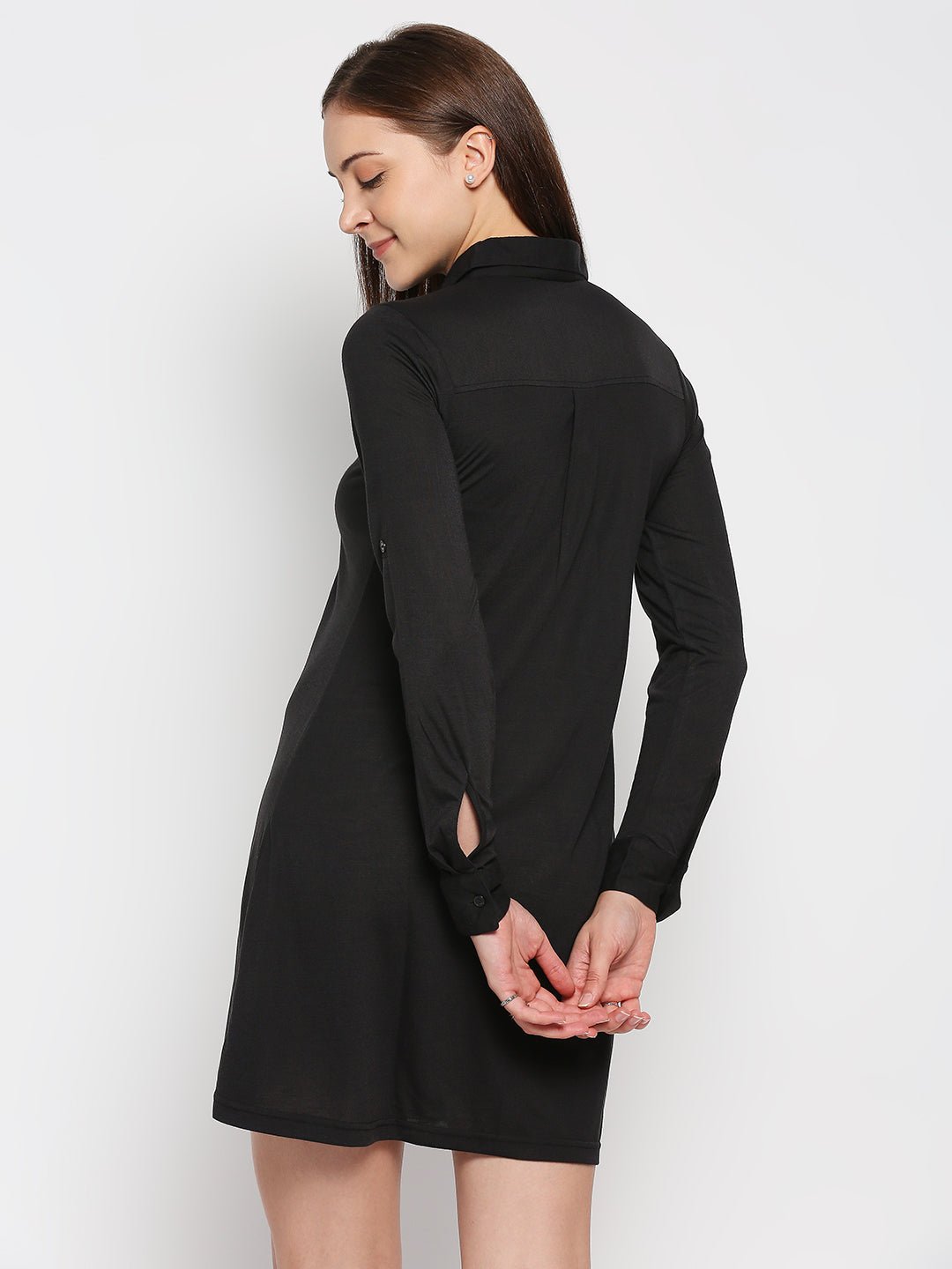 Black Full Sleeves T-Shirt Dress - AaliyaIndia