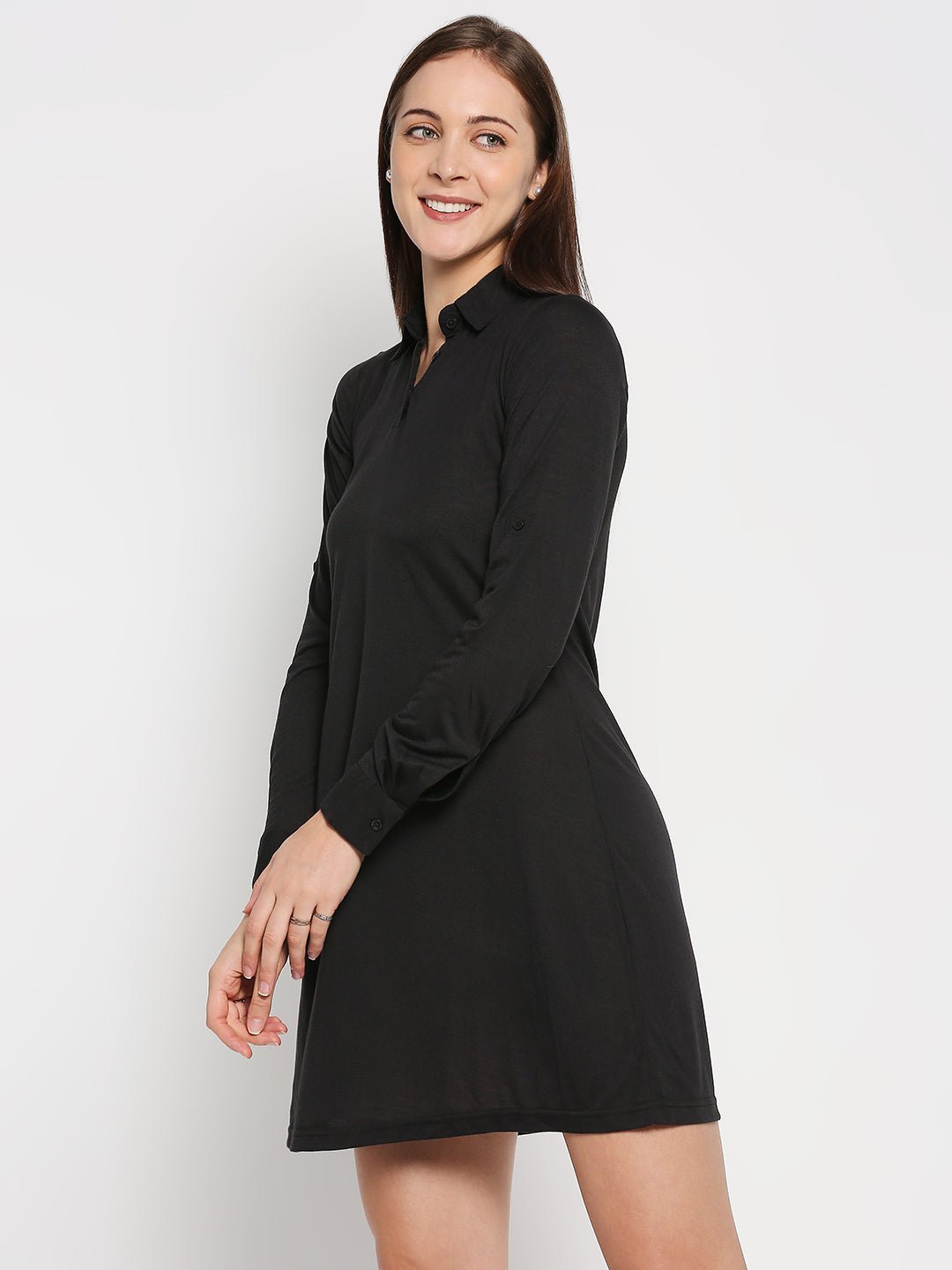 Black Full Sleeves T-Shirt Dress - AaliyaIndia