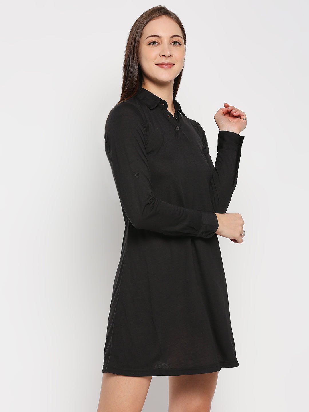 Black Full Sleeves T-Shirt Dress - AaliyaIndia