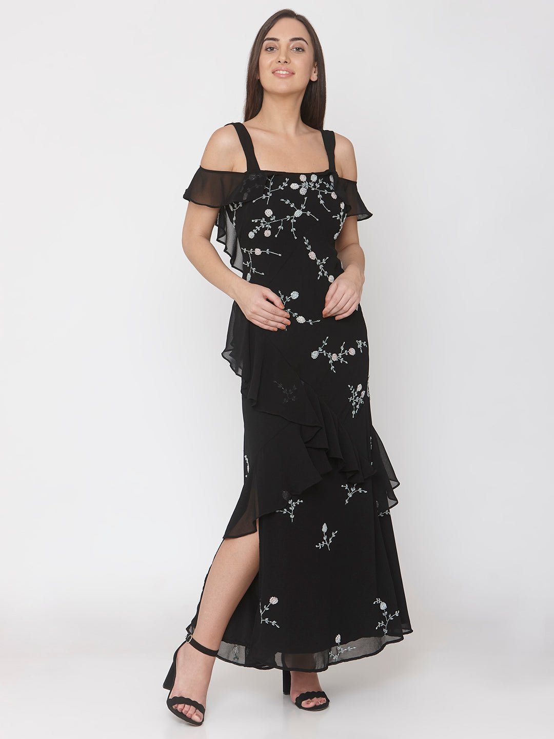 Black Hand Embellished Gown - AaliyaIndia