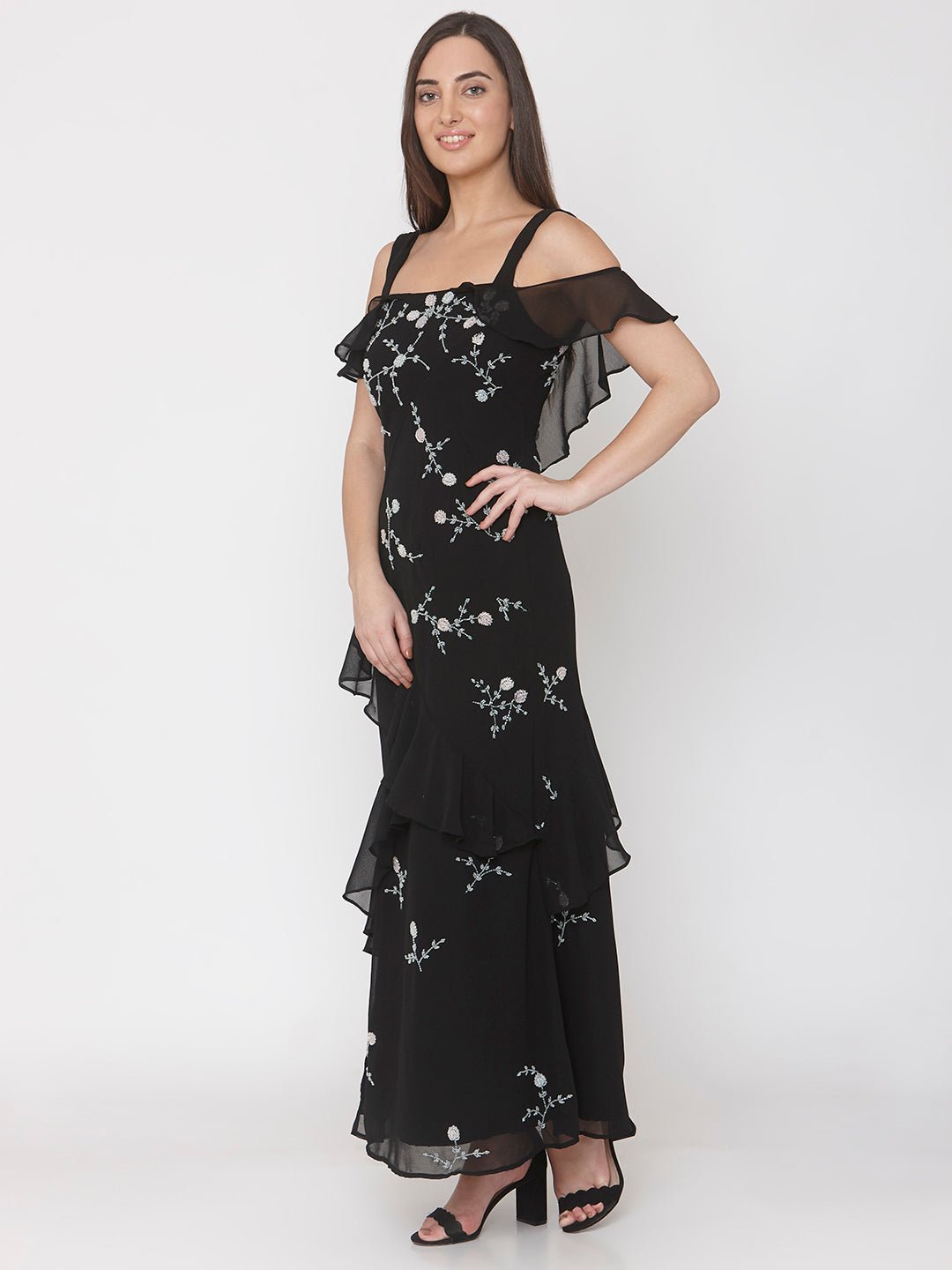 Black Hand Embellished Gown - AaliyaIndia