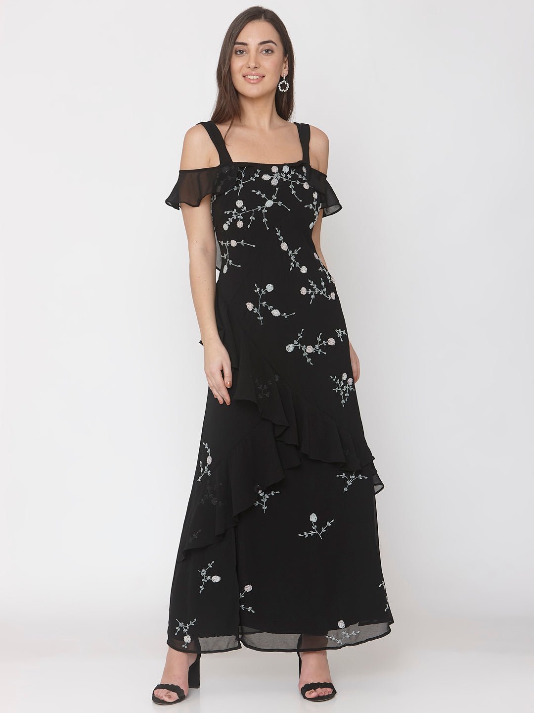 Black Hand Embellished Gown - AaliyaIndia