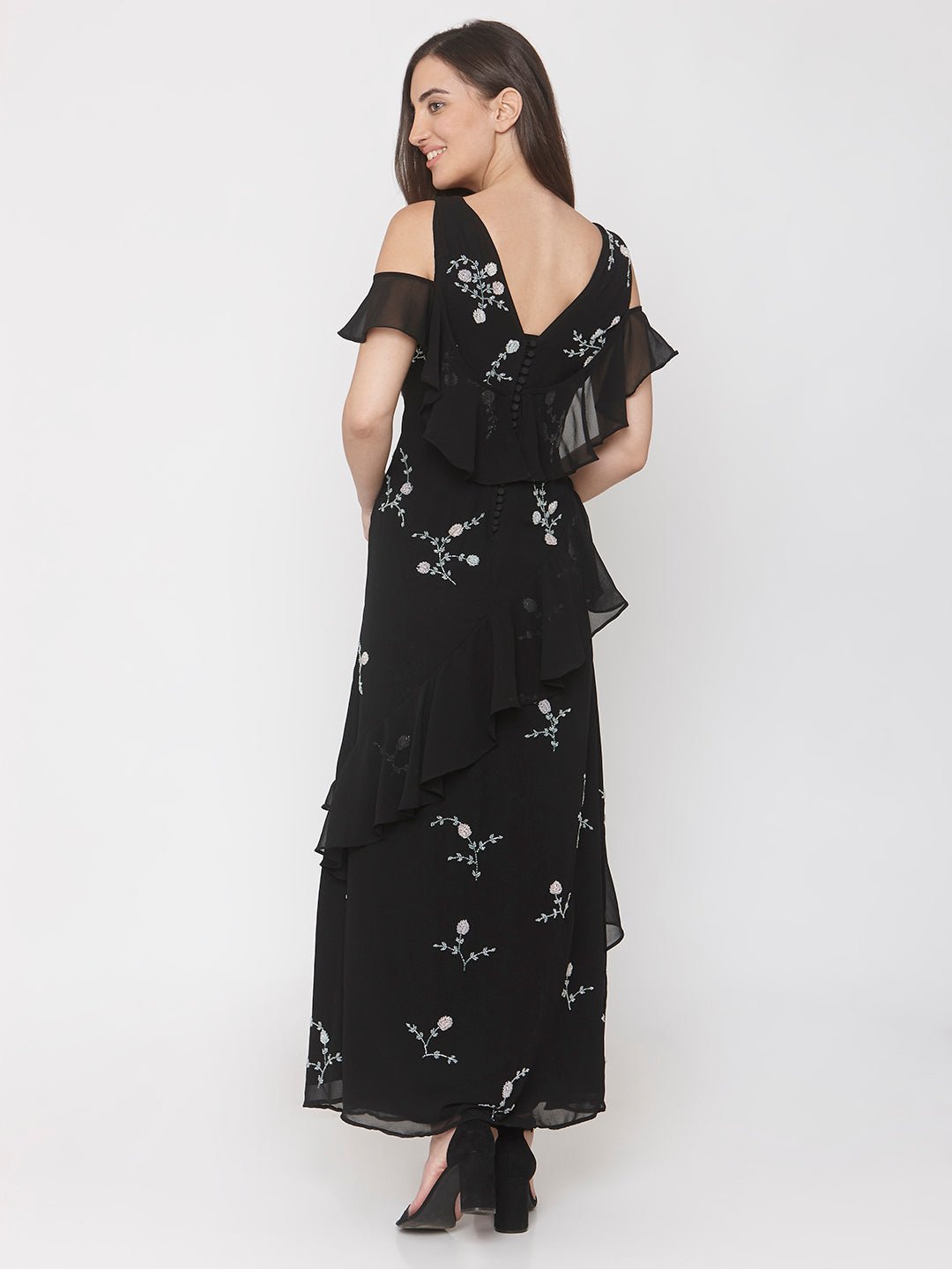 Black Hand Embellished Gown - AaliyaIndia