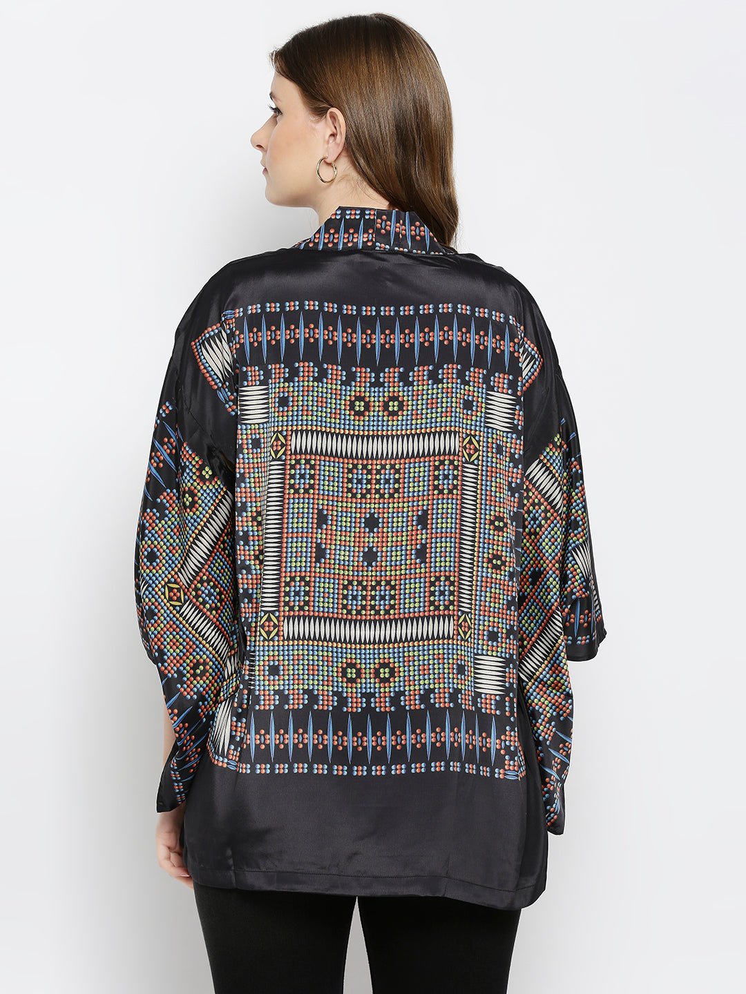 Black Printed Kimono Jacket - AaliyaIndia