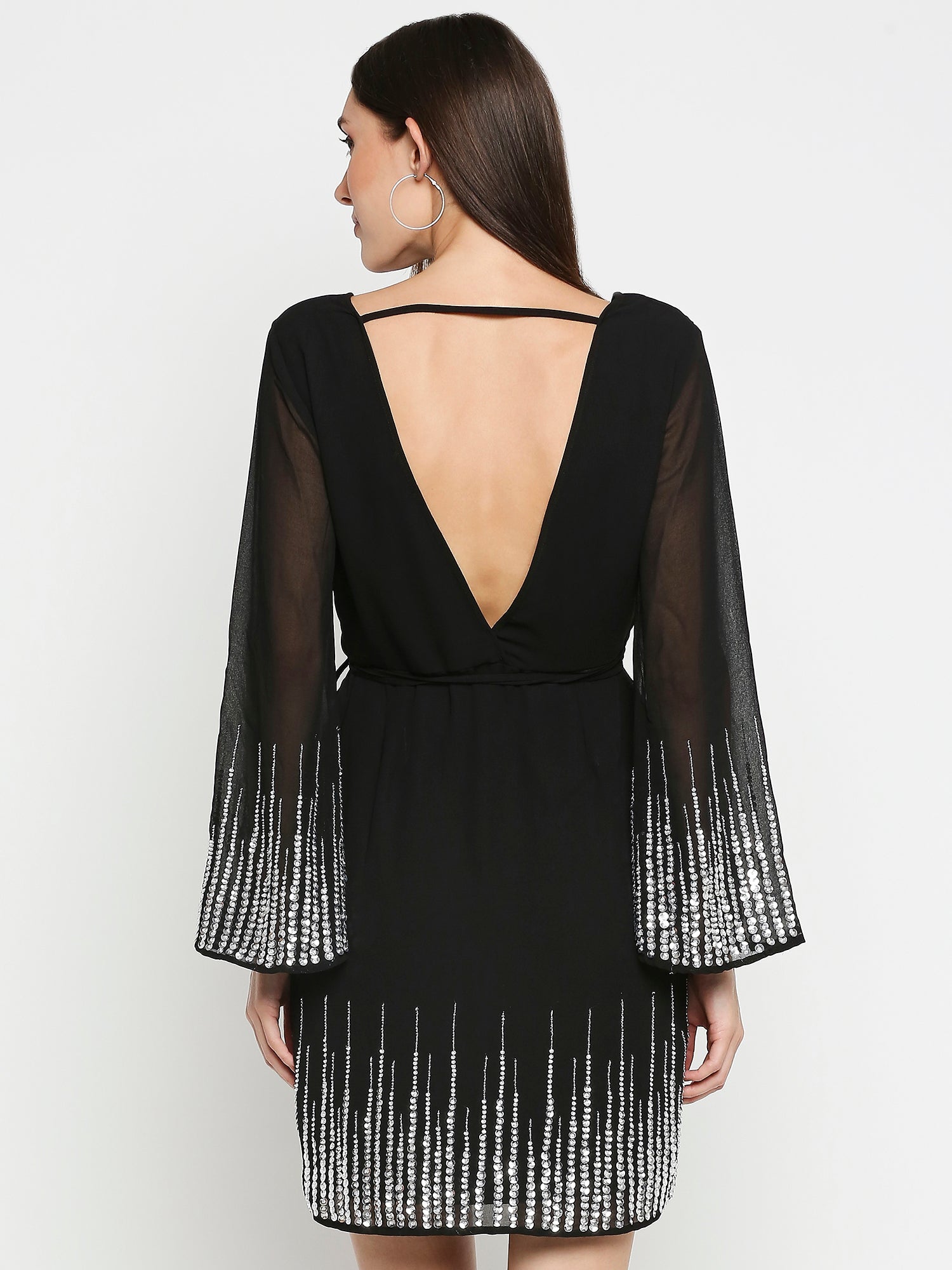 Black Sequin Wrap Dress - AaliyaIndia