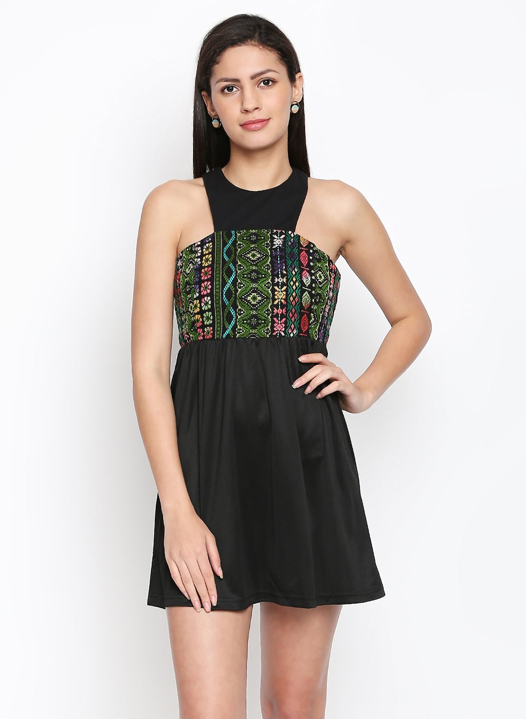 Black Sleeveless Dress with Lace Insert - AaliyaIndia