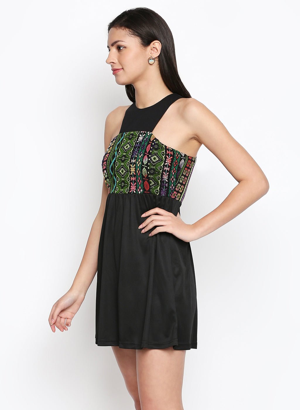 Black Sleeveless Dress with Lace Insert - AaliyaIndia