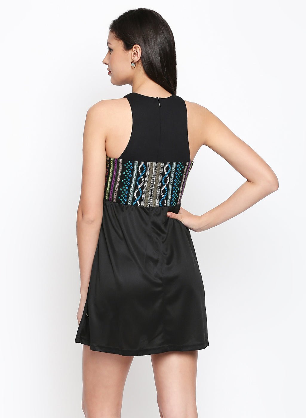 Black Sleeveless Dress with Lace Insert - AaliyaIndia