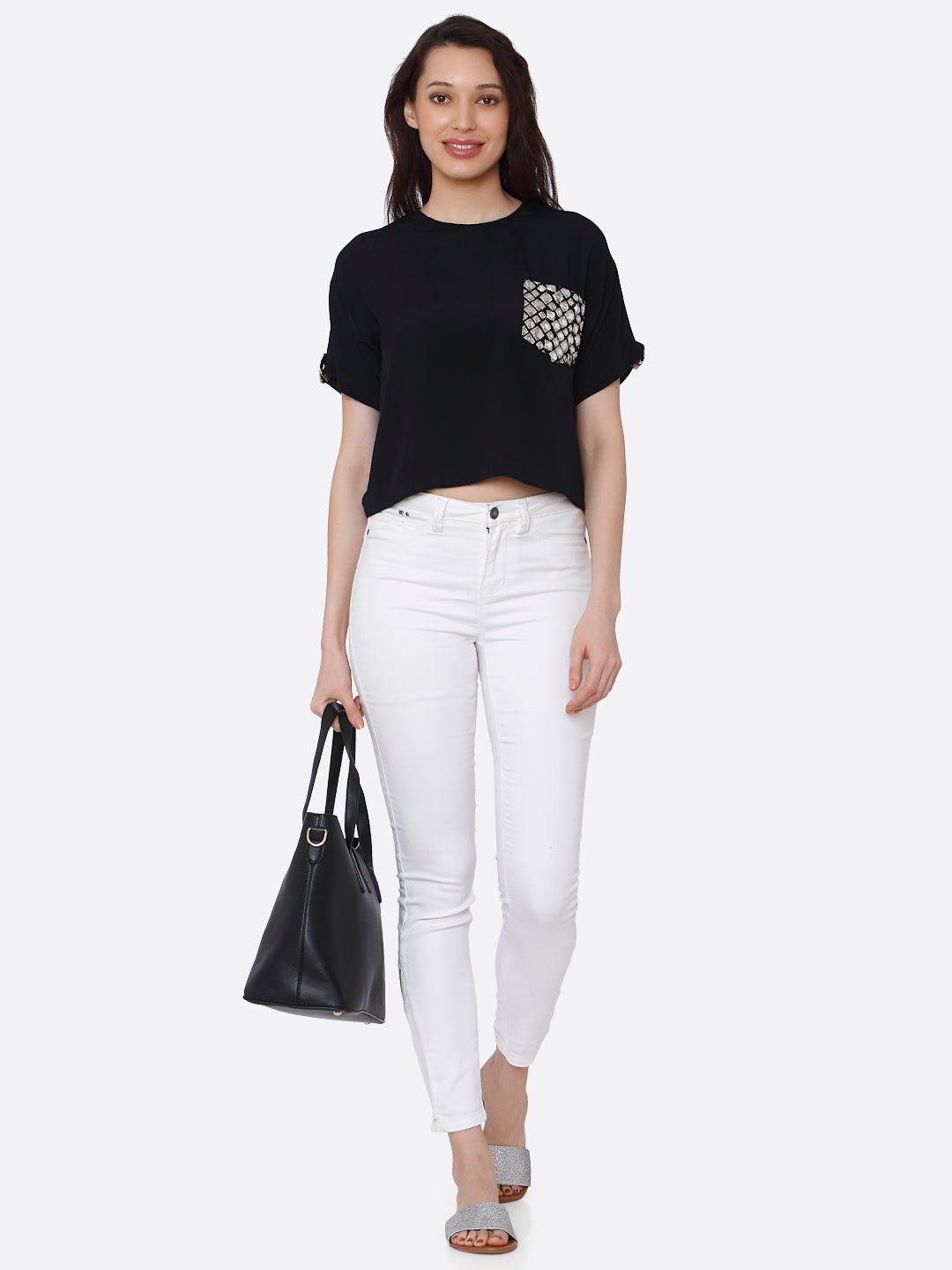 Black T-Shirt With Pocket Detail - AaliyaIndia