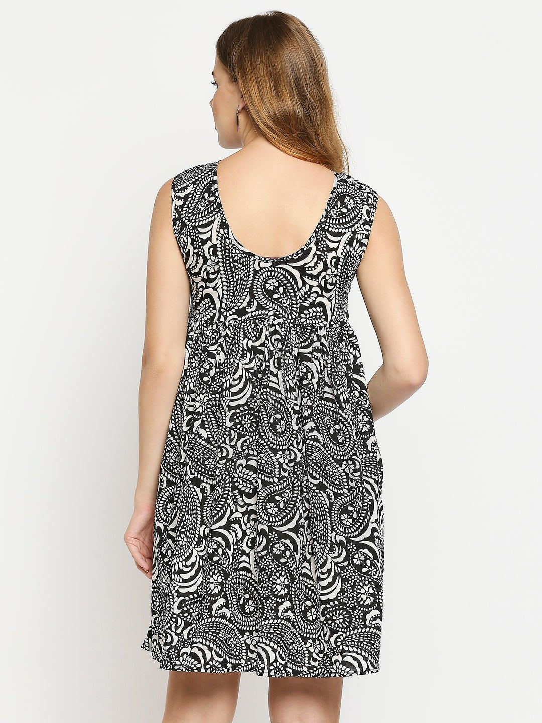 Black & White Printed A-line Dress - AaliyaIndia