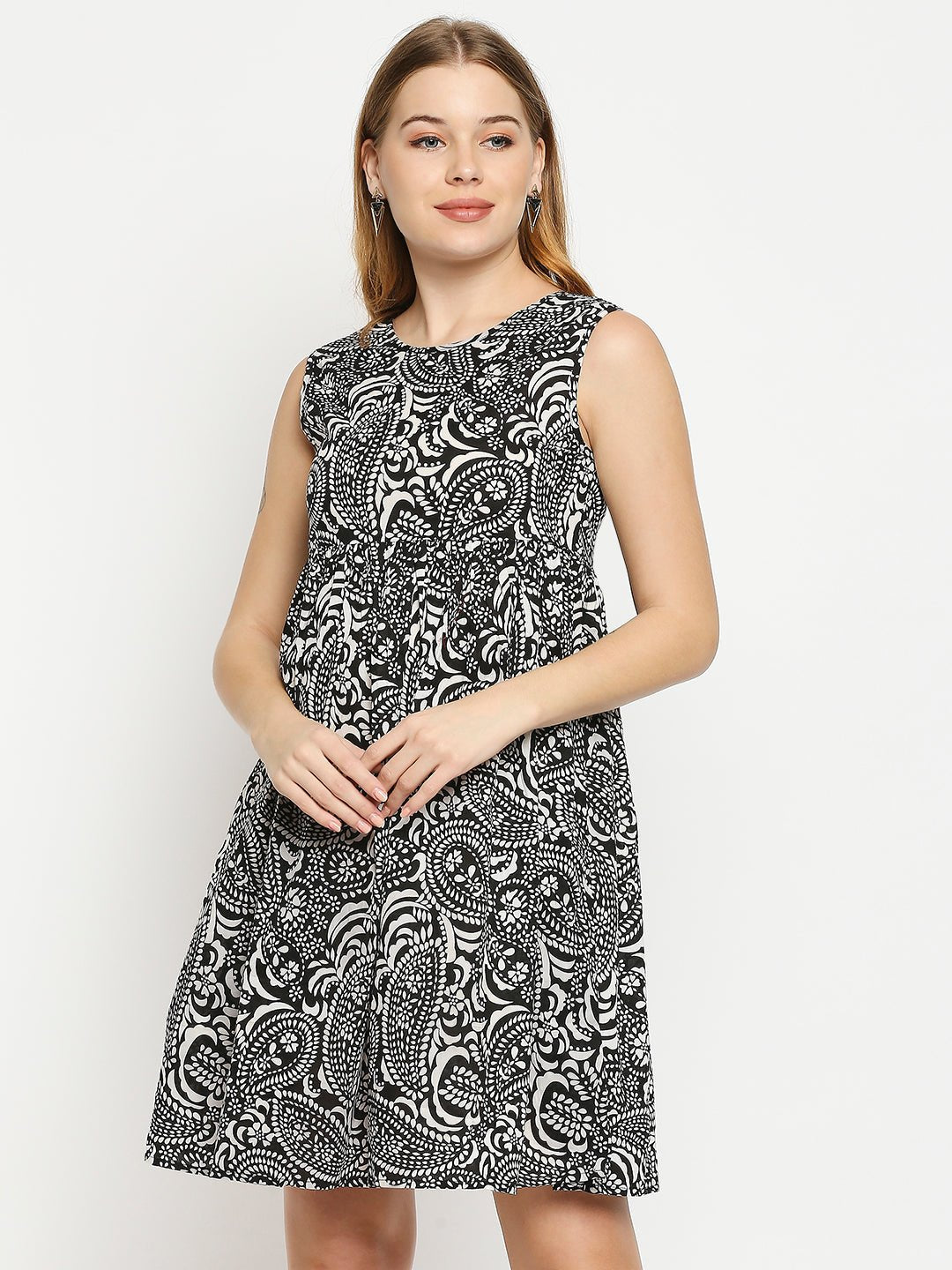 Black & White Printed A-line Dress - AaliyaIndia