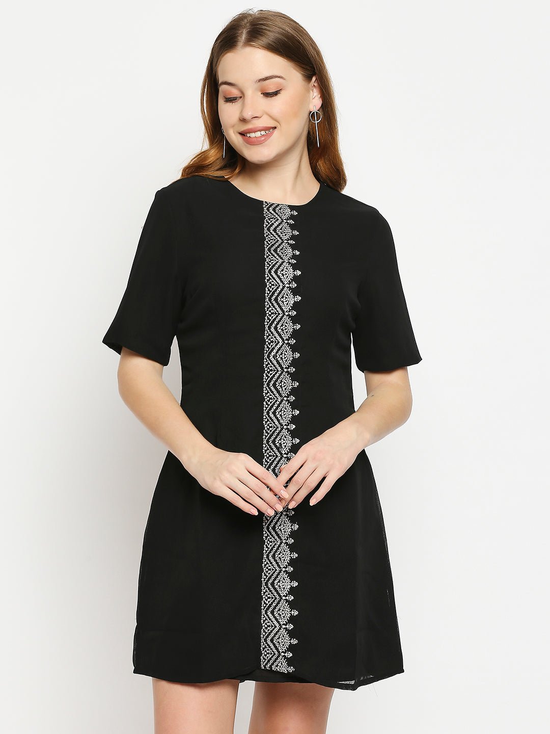 Black Woven Embroidered Dress - AaliyaIndia