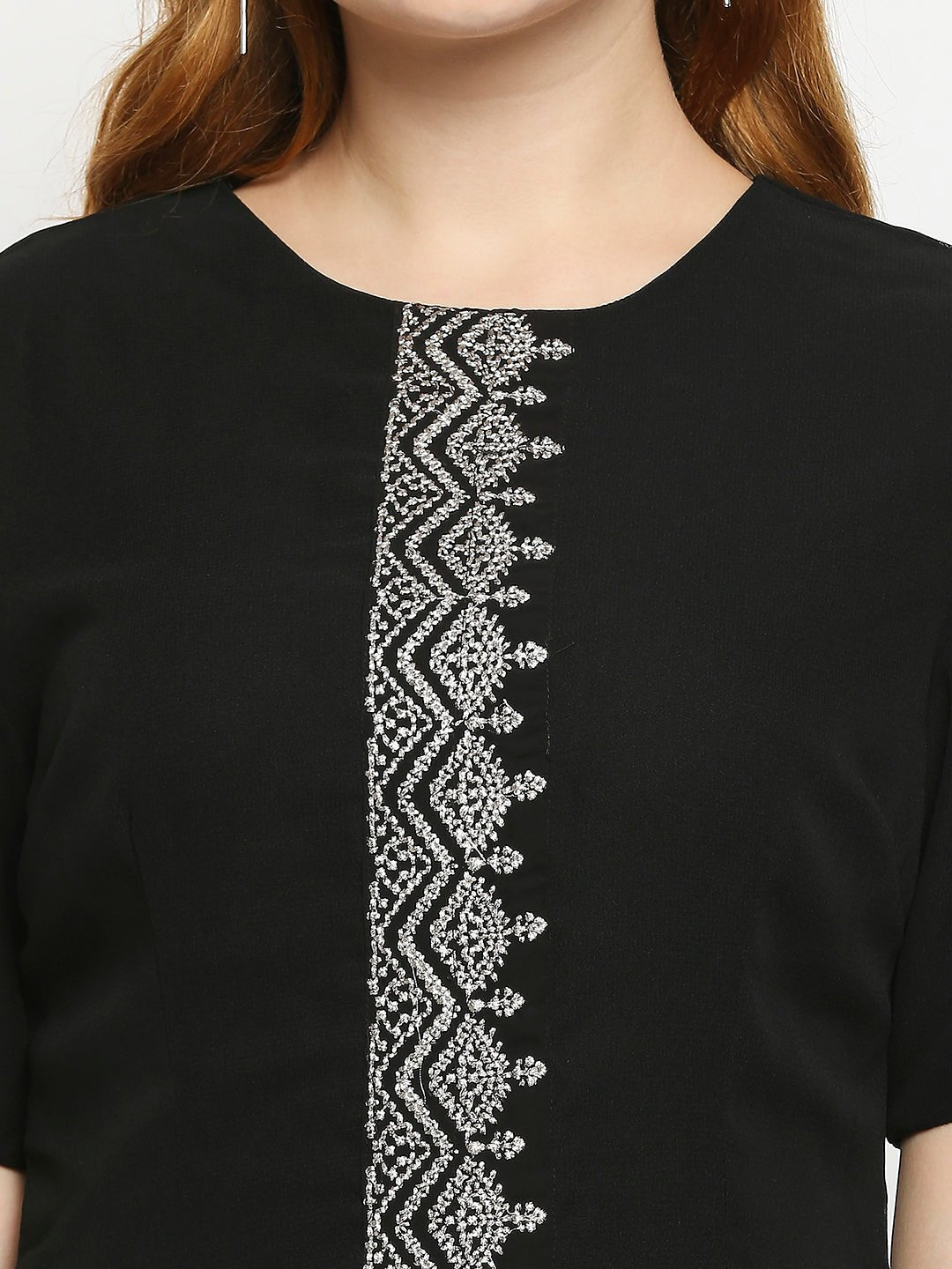 Black Woven Embroidered Dress - AaliyaIndia