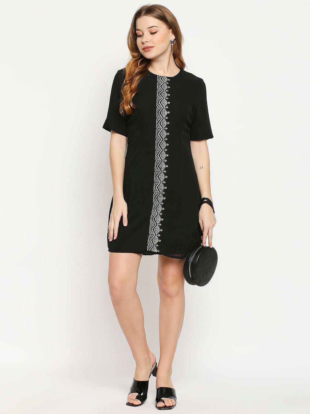 Black Woven Embroidered Dress - AaliyaIndia