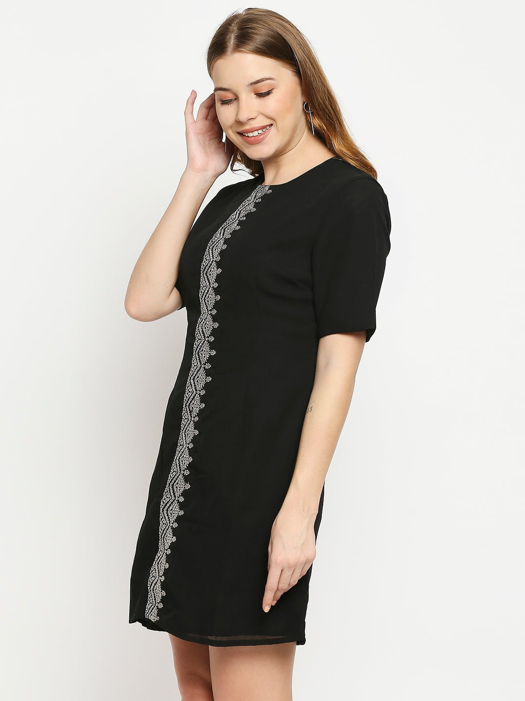 Black Woven Embroidered Dress - AaliyaIndia