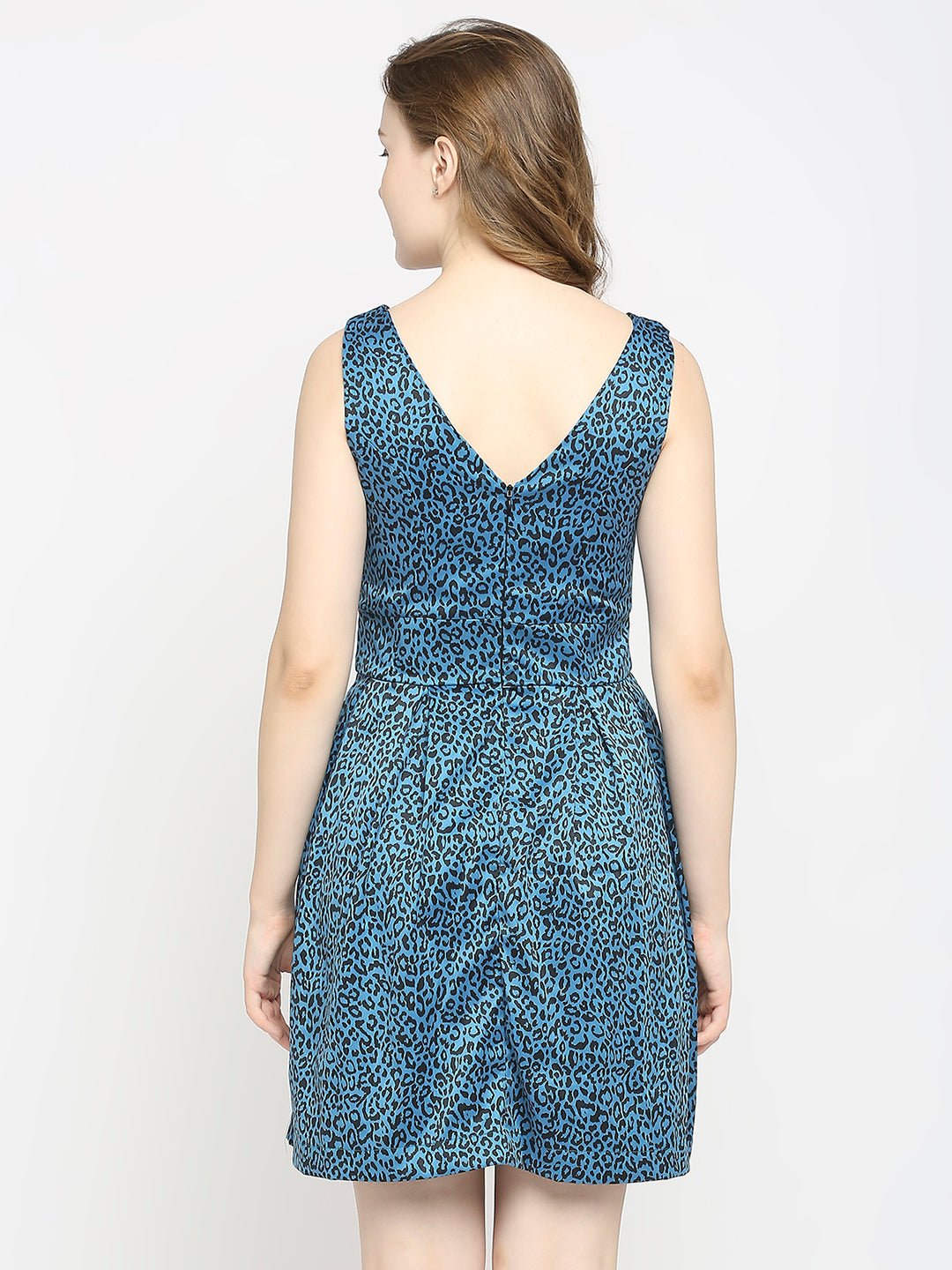 Blue Animal Printed Sleeveless Mini Dress - AaliyaIndia