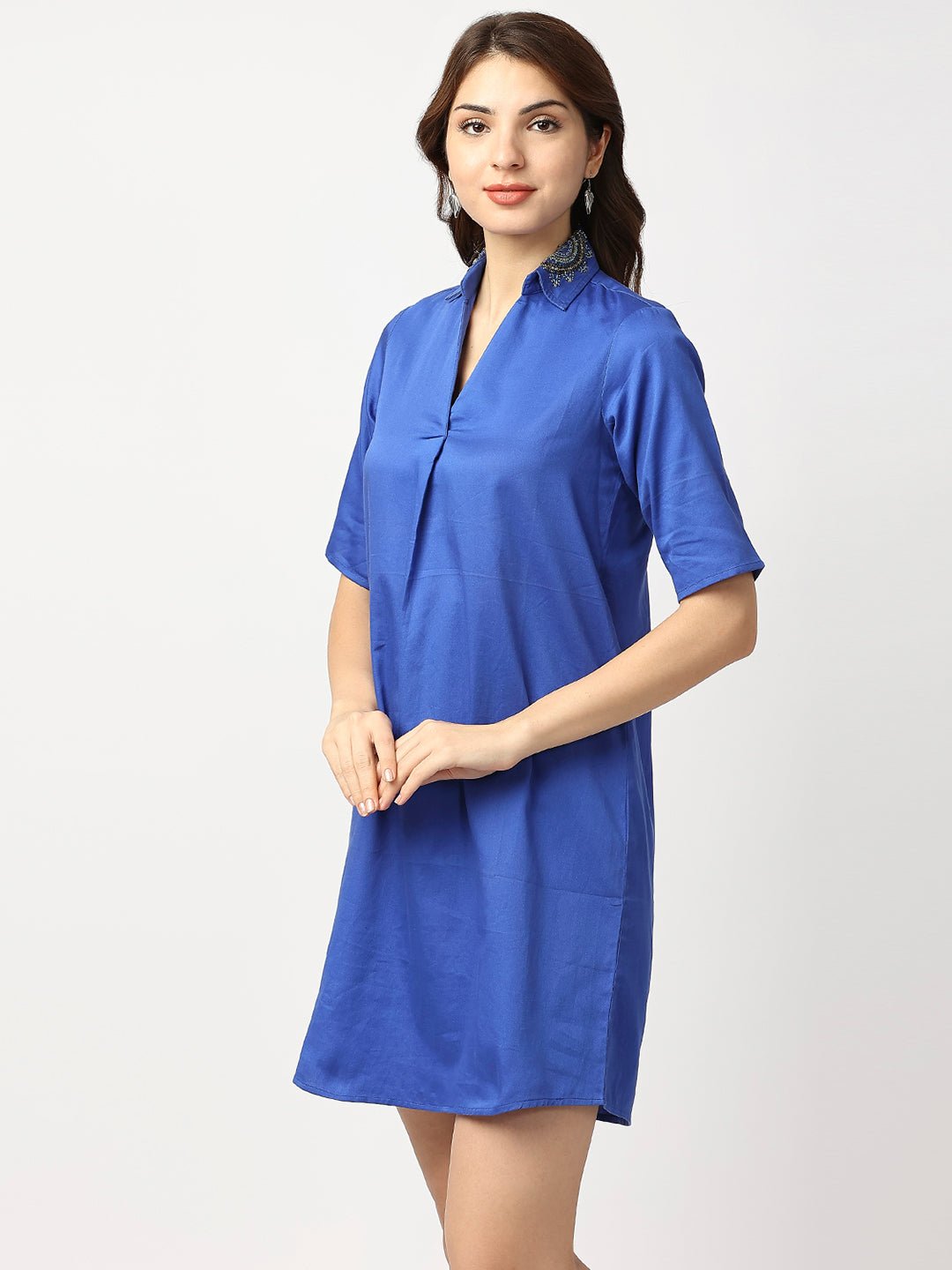 Blue Cotton Shirt Dress - AaliyaIndia