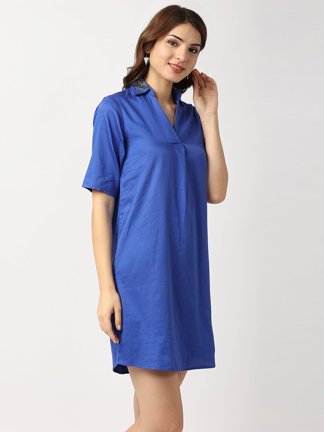 Blue Cotton Shirt Dress - AaliyaIndia