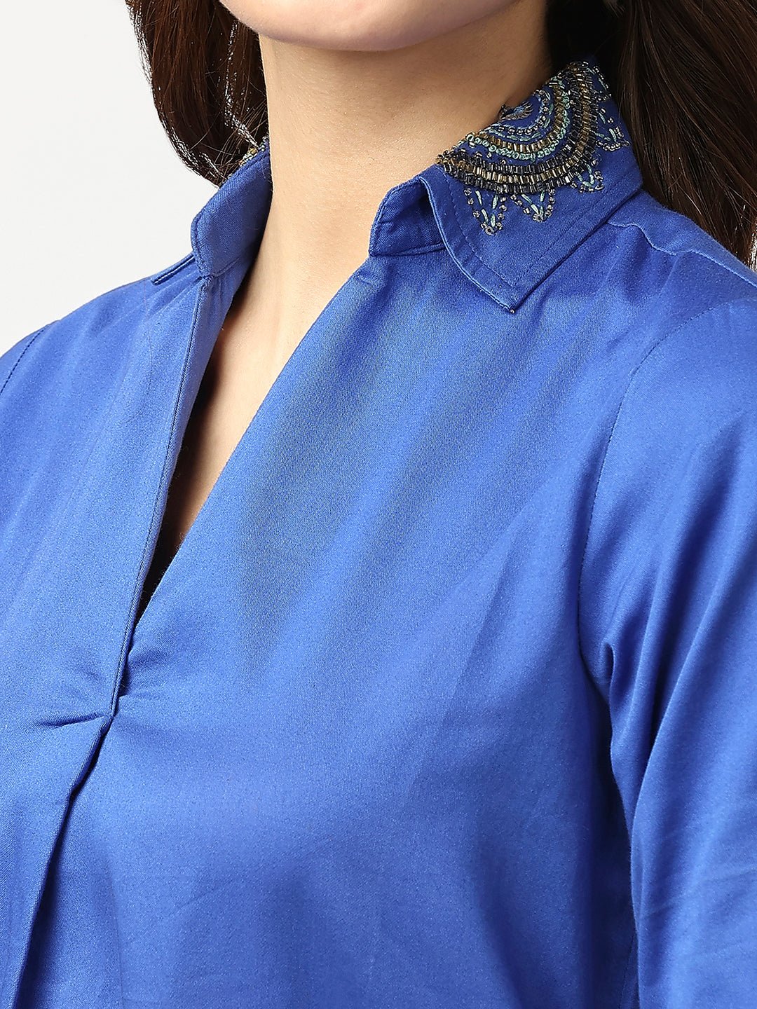 Blue Cotton Shirt Dress - AaliyaIndia