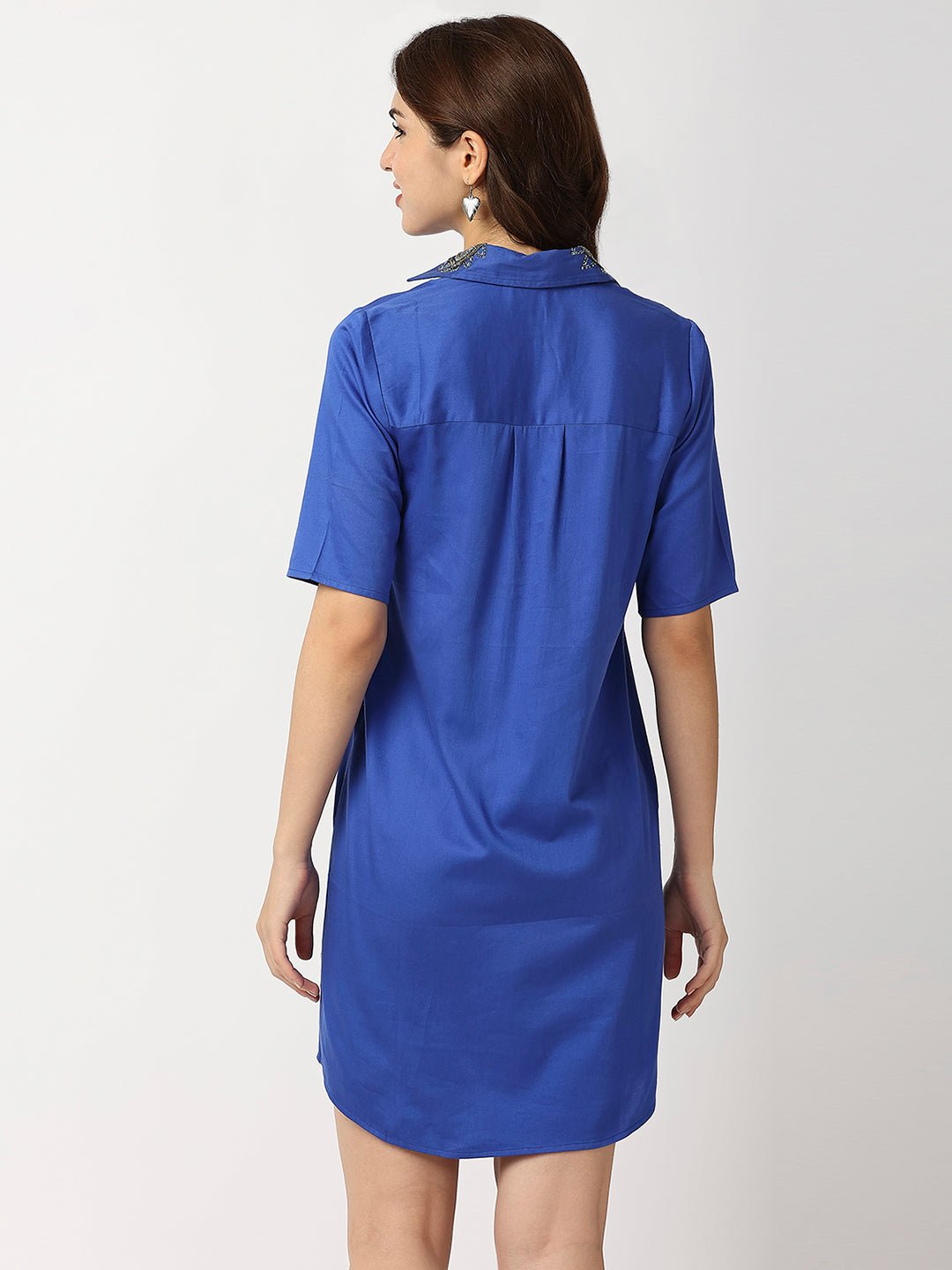 Blue Cotton Shirt Dress - AaliyaIndia