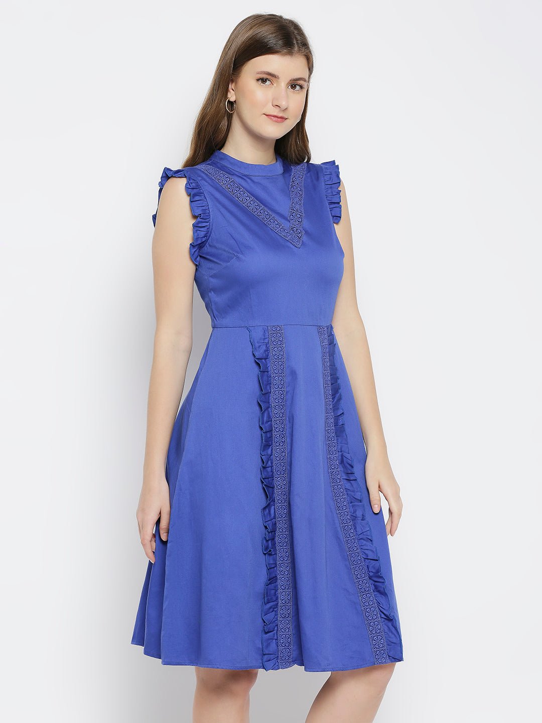 Blue Dress With Lace Insert - AaliyaIndia