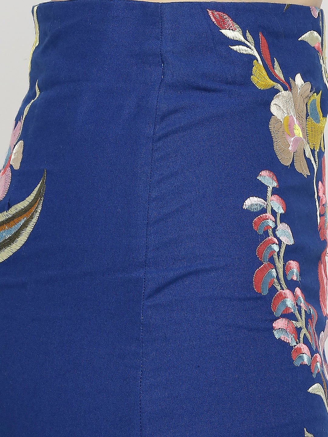 Blue Floral Embroidered Mini Skirt - AaliyaIndia