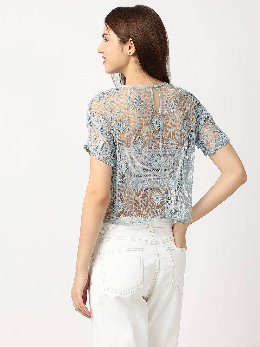 Blue Lace Cotton Crop Top - AaliyaIndia