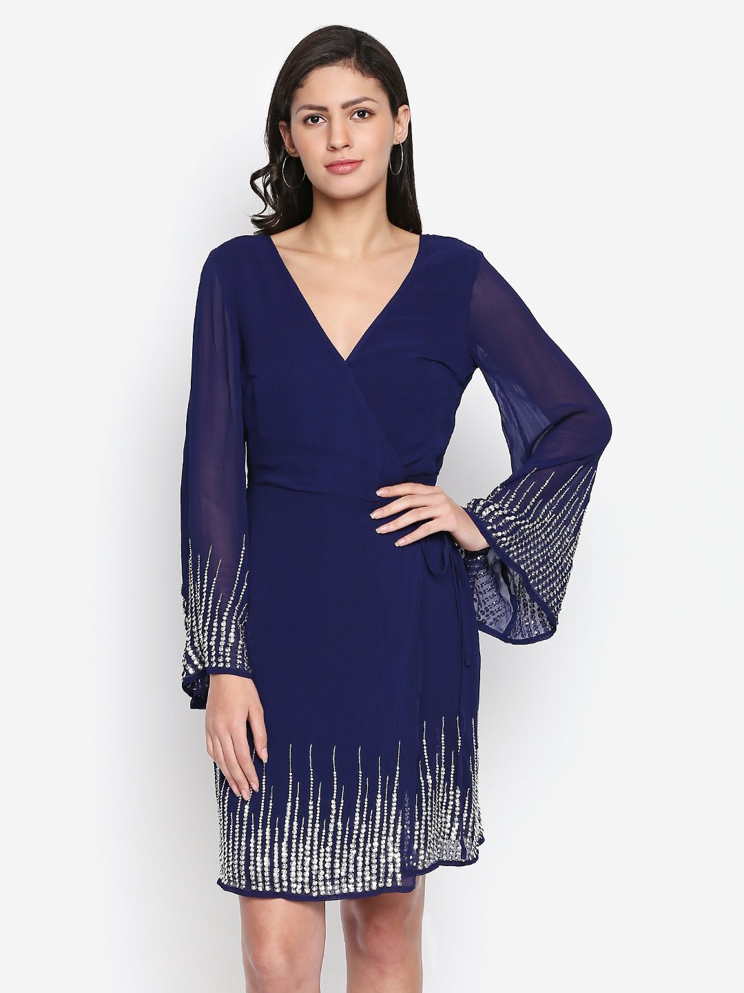 Blue Sequin Wrap Dress - AaliyaIndia