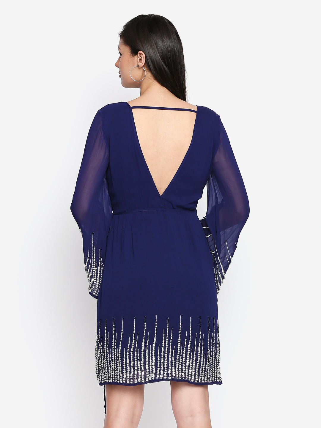 Blue Sequin Wrap Dress - AaliyaIndia