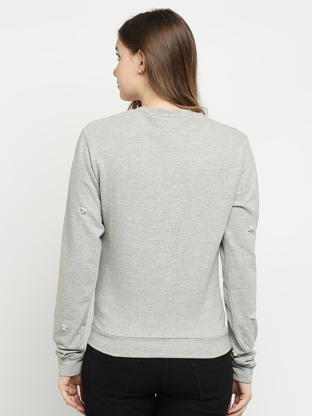 Cotton Jersey Grey Pearl Embellished Pullover Top - AaliyaIndia