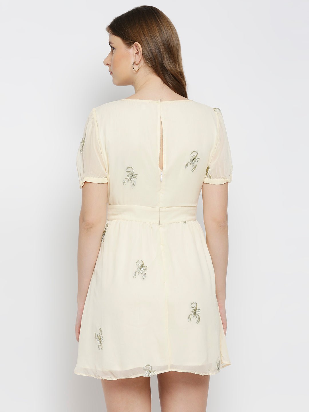 Cream Scorpion Sequin-work Dress - AaliyaIndia