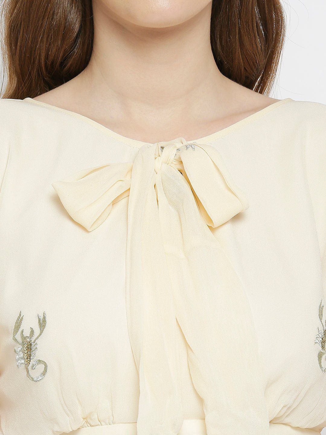 Cream Scorpion Sequin-work Dress - AaliyaIndia